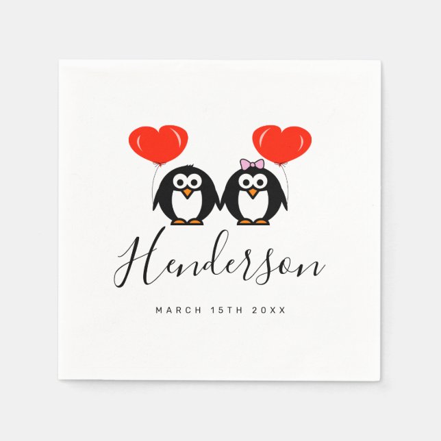 Romantischer Pinguin-Cartoon Serviette (Vorderseite)
