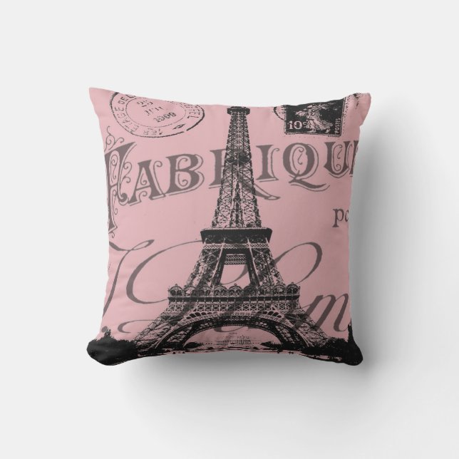 romantischer Pink-Französisch-Vintag-Paris-Eiffelt Kissen (Vorderseite)