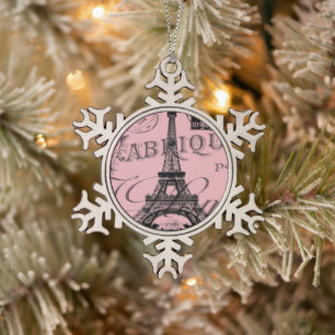 romantischer Pink-Französisch-Vintag-Paris-Eiffelt Schneeflocken Zinn-Ornament