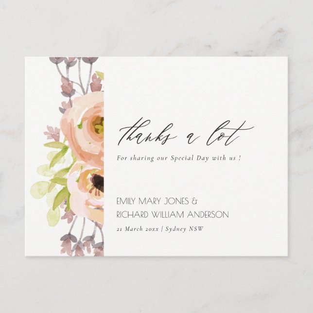 ROMANTISCHER PINK, LILA, BLUE FLORAL DANKE POSTKARTE (Vorderseite)