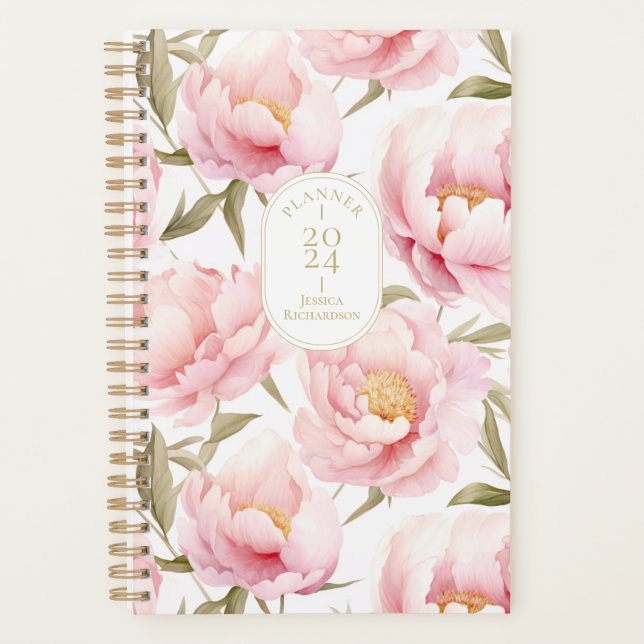 Romantischer Pink Peony Planner Planer (Vorderseite)