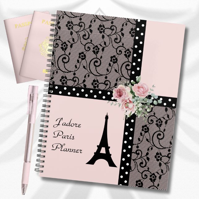 Romantischer Pink Polka Dot Paris Frankreich Plane Planer (Romantic Pink Polka Dot Paris France Planner)