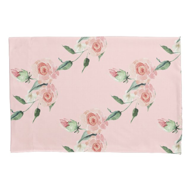 Romantischer Pink Rose Garlands Pillow Case Kissenbezug (Vorderseite)