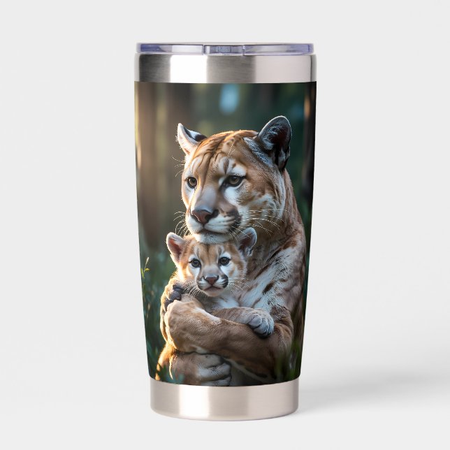 Romantischer Puma-Vater und -Jungtier-Tasse – Wild Thermobecher (Rückseite)
