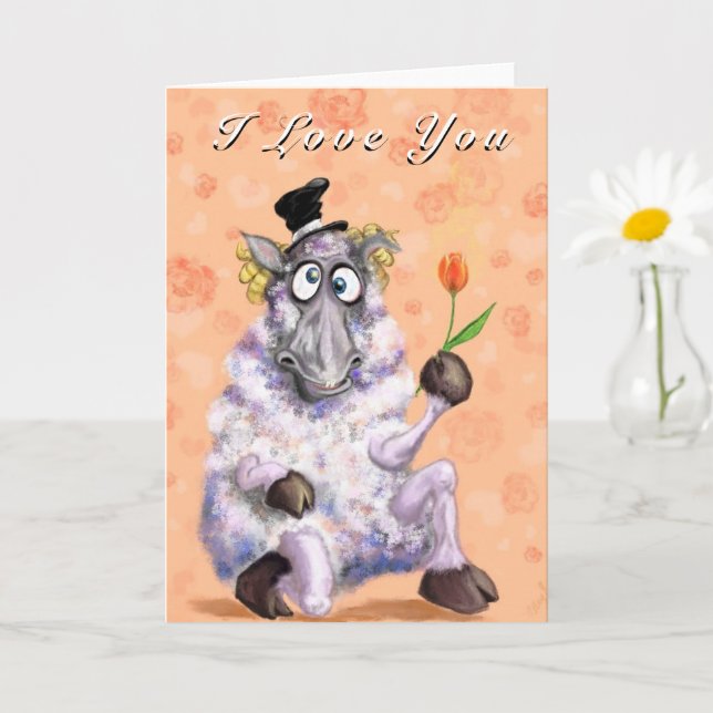 Romantischer Ram mit Rose Funny Valentine Day Card Karte (Kleine Pflanze)