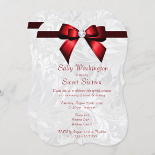 Romantischer Red Diamond Bow & Damask Sweet 16 Einladung