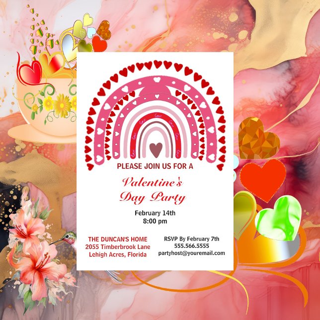 Romantischer Regenbogen-Valentinstag Herz-Party Einladung (Romantic Rainbow Valentines Day Hearts Party Invitation)