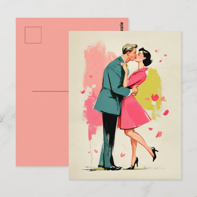 Romantischer Retro-Kuss eines Paares Postkarte (Vorne/Hinten)