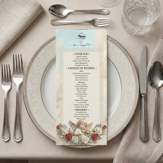 Romantischer Rokoko Cherub Geige Vintage Menükarte (Von Creator hochgeladen)