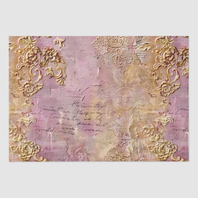 Romantischer Rokoko Dusty Rose Antik Spitze Seidenpapier (Vorderseite)