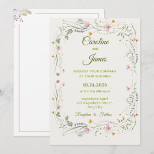 Romantischer rosa Blumenkranz Hochzeit Klassisch Einladung