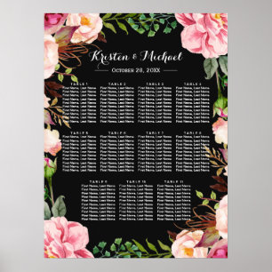 Romantischer rosa Blumenkranz Hochzeit Sitzplan Poster