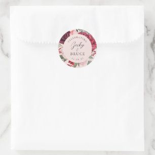 Romantischer rosa Brautstrauß Braut & Bräutigam Runder Aufkleber