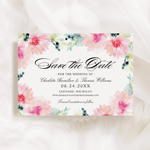 Romantischer rosa Dahlien-Blumenrahmen Hochzeit Save The Date