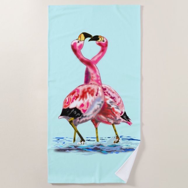 Romantischer rosa Flamingos Liebe Dance - Malerei Strandtuch (Vorderseite)