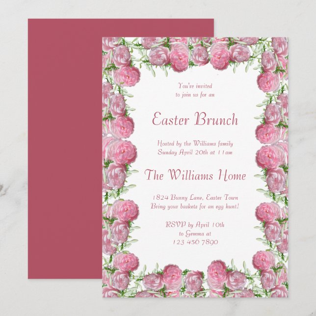 Romantischer rosa Gerahmter Osterbrunch Einladung (Vorne/Hinten)