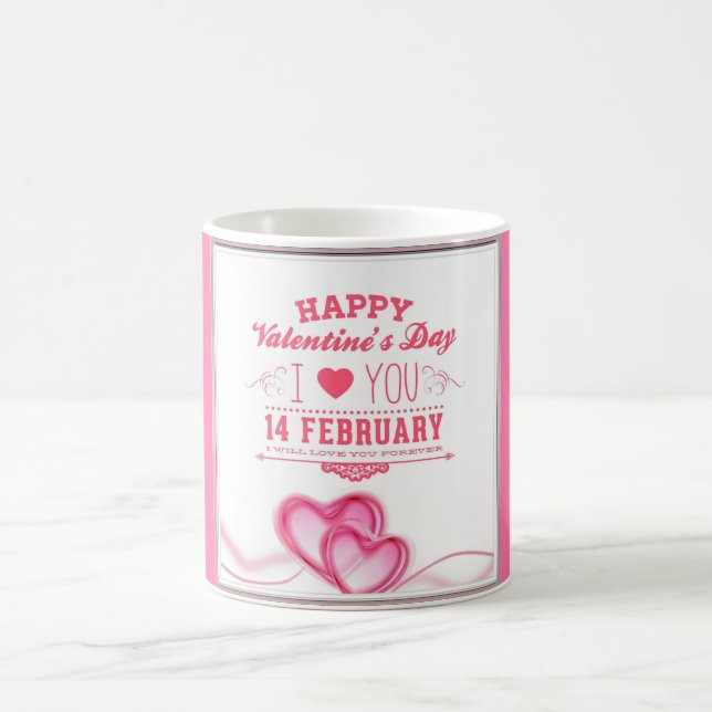 Romantischer rosa glücklicher Valentinstag Tasse (Mittel)