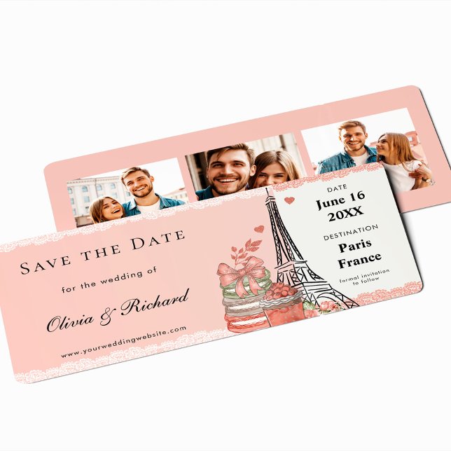 Romantischer Rosa-Paris-Boarding Save the Date Einladung (Von Creator hochgeladen)
