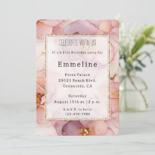 Romantischer Rosa Rosa Gold Floral Geburtstag Einladung