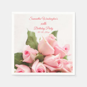 Romantischer rosa Rosen-Blumenstrauß-Geburtstag Serviette