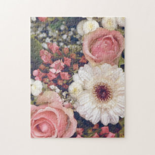 Romantischer rosa Rosenblumenstrauß Puzzle
