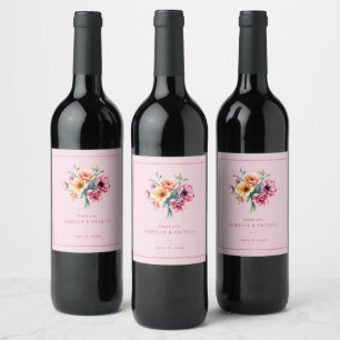 Romantischer rosa Wasserfarben-Blumenstrauß Weinetikett