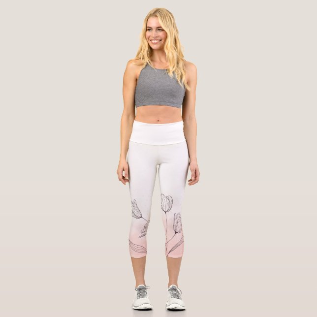 Romantischer Rosa Watercolor Capri Leggings (Vorderseite)