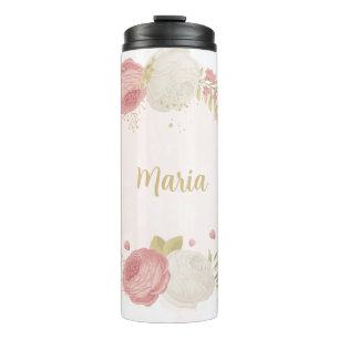 Romantischer Rosa weiß und goldblütig Thermosbecher