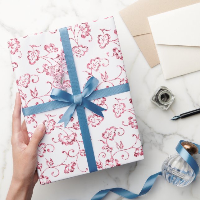 Romantischer rosafarbener Glitzer Geschenkpapier (Schenken)