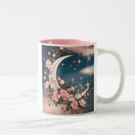 Romantischer rosafarbener Halbmond mit Blüten Zweifarbige Tasse
