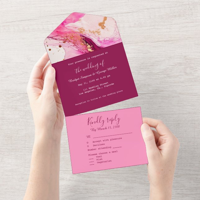 Romantischer rosafarbener Marmor All In One Einladung (Abreißen)