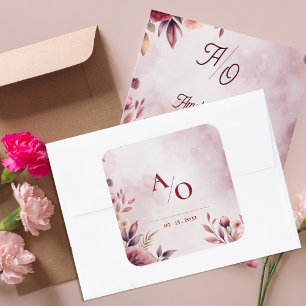 Romantischer Rosé-Blumen-Monogramm-Hochzeitsauftra Quadratischer Aufkleber