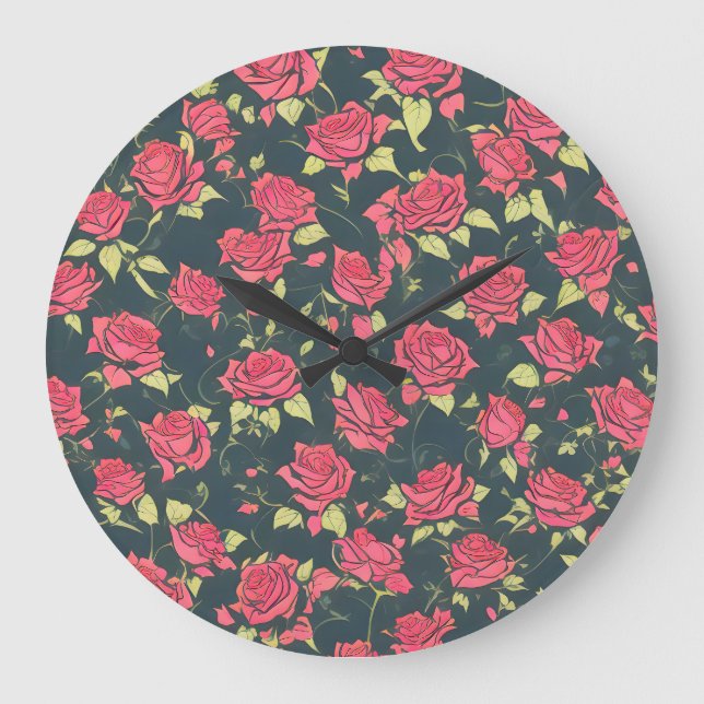 Romantischer Rose Garten Große Wanduhr (Vorderseite)