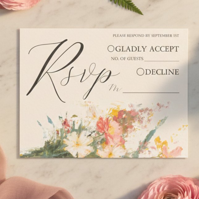 Romantischer Rosé gemalter floraler Hochzeits-RSVP Begleitkarte (Romantic Blush Painted Floral Wedding RSVP QR Code Enclosure Card)