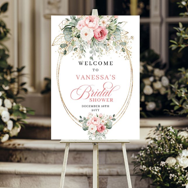 Romantischer Rosé-Rosen-Gold-Boho-Brautjunggeselli Poster (Romantic blush roses gold boho bridal shower welcome sign

)