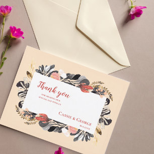 Romantischer Rosé & Schwarze Blumen Hochzeit Danke Postkarte