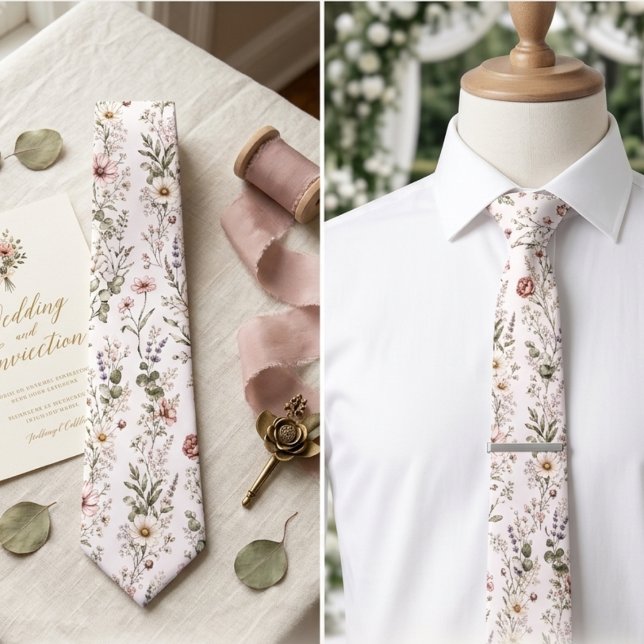 Romantischer Rosé-Wildblumen-Hochzeitsblumenstrauß Krawatte (Von Creator hochgeladen)