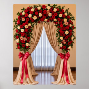 Romantischer Rosen-Hochzeitsbogen mit Satinschleif Poster