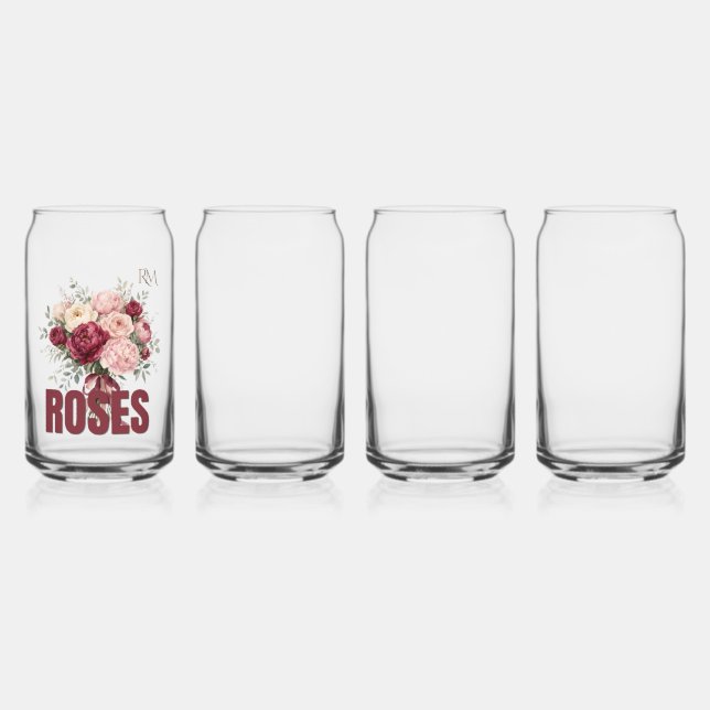 Romantischer Rosenblumenstrauß Elegantes Blumendes Dosenglas (Hinten)