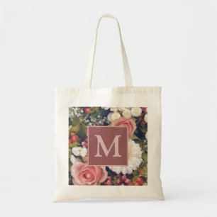 Romantischer Rosenblumenstrauß mit Monogramm Tragetasche