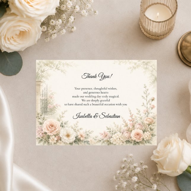 Romantischer Rosengarten Serenity Hochzeit Dankeskarte (Von Creator hochgeladen)