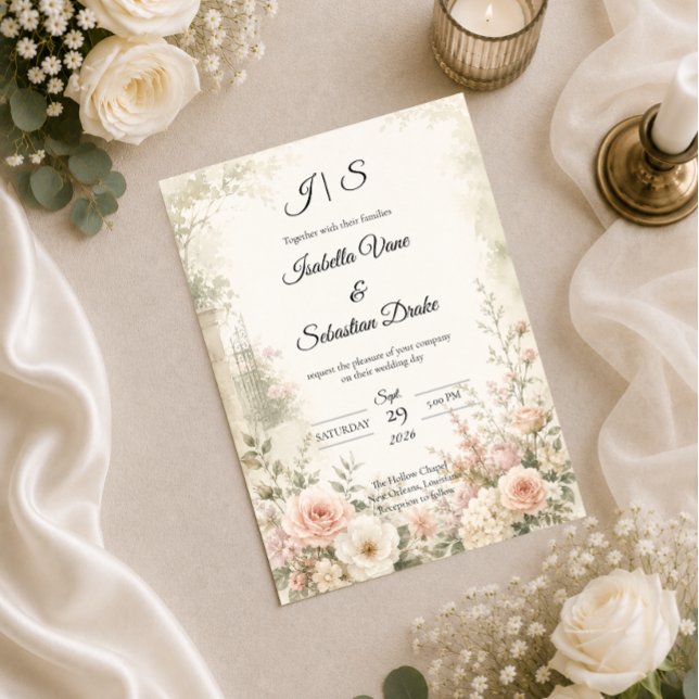 Romantischer Rosengarten Serenity Hochzeit  Einladung (Von Creator hochgeladen)