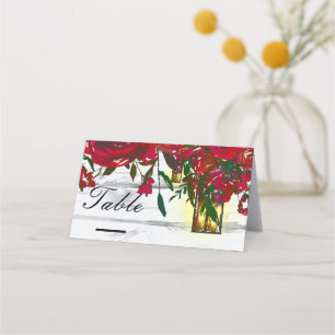 Romantischer roter Aquarell-Rosen- & Laternen-Tisc Platzkarte