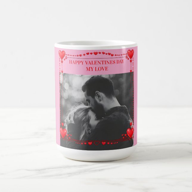 Romantischer roter Herzrahmen mit individuellem Fo Kaffeetasse (Mittel)