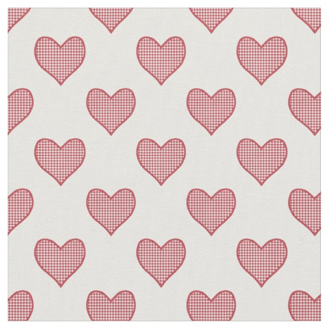 Romantischer Roter Karo Gingham Hearts Custom Fabr Stoff (Nahaufnahme)