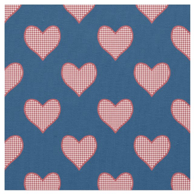 Romantischer Roter Karo Gingham Hearts Custom Fabr Stoff (Nahaufnahme)