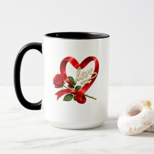 Romantischer roter Rosen-Liebesherz-Becher Tasse