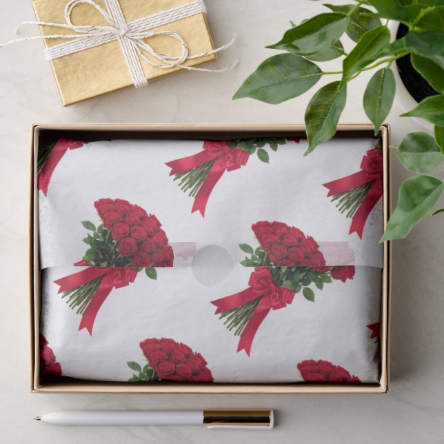 Romantischer roter Rosenblumenstrauß Seidenpapier (Geschenk)