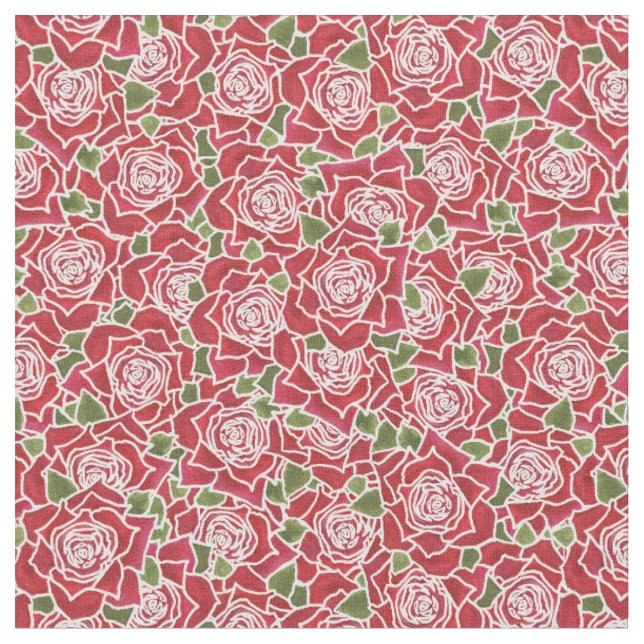 Romantischer roter Rosenmusterstoff Stoff (Nahaufnahme)
