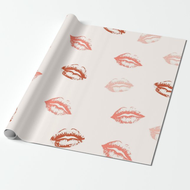 Romantischer roter und rosa Lippenstift-Kuss Geschenkpapier (Ungerollt)